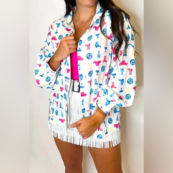 Tops - Fun Disco ball pink cowboy hat and boot blouse, new with tags from my boutique